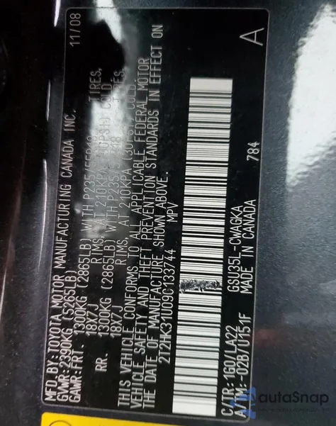 2009 Lexus Rx 350 z USA, uszkodzony, nr VIN 2T2HK31U09C133744